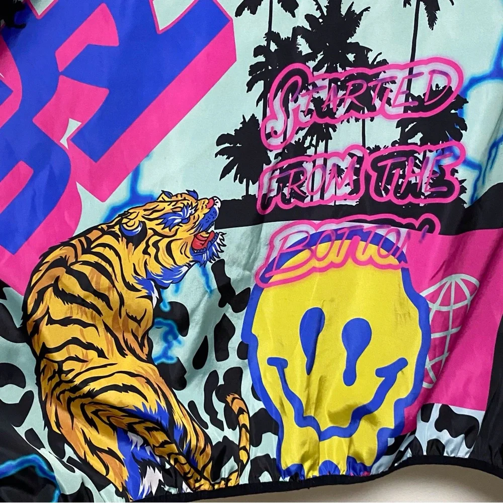 Reason Brand AOP AllOver Print Half-Zip Pullover Hooded Jacket Smiley Tiger RSN - Picture 4 of 14